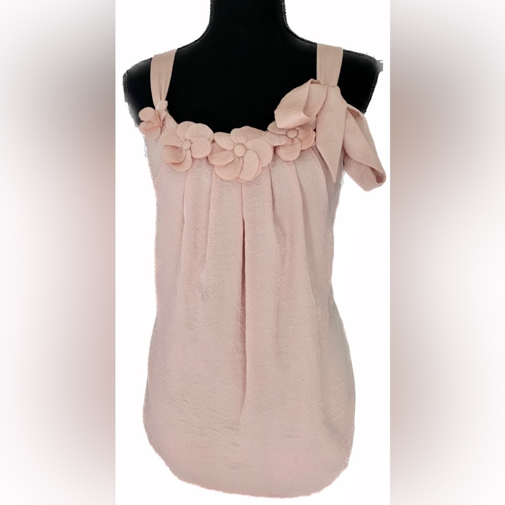 Pale Pink Floral Flowy Tank Top Flower Neckline